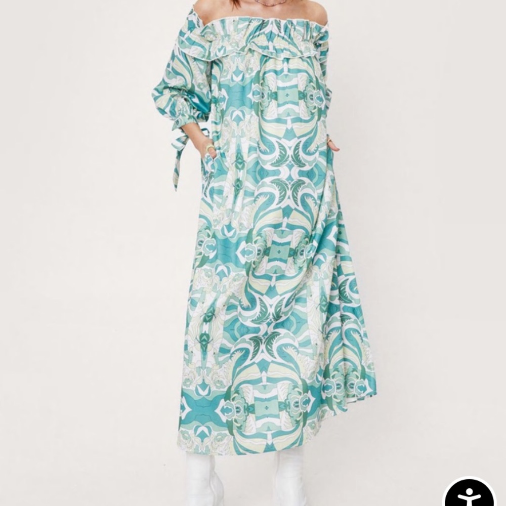 NWT NastyGal Retro Paisley Ruffle MIDI Smock Dress